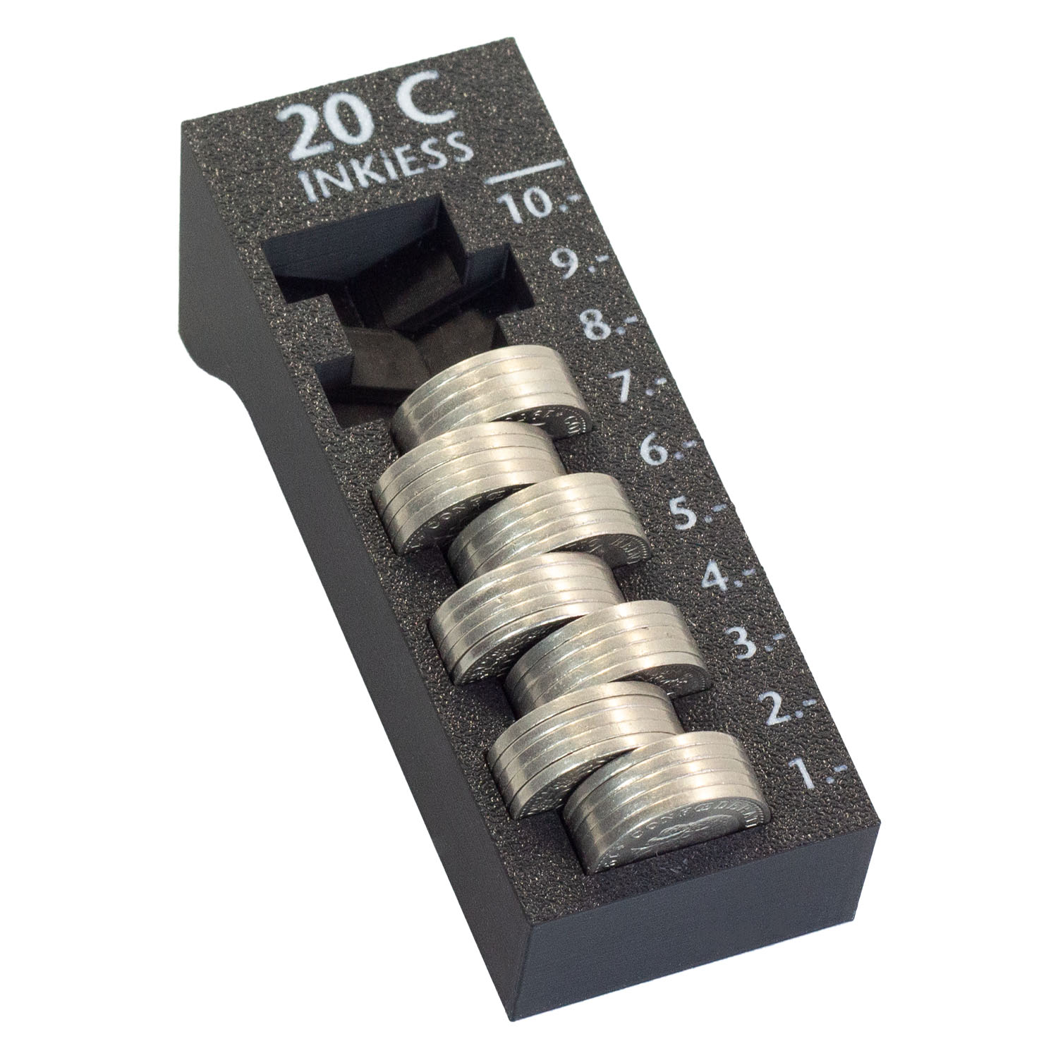 20-Cent-M&uuml;nzz&auml;hler mit M&uuml;nzen gestapelt