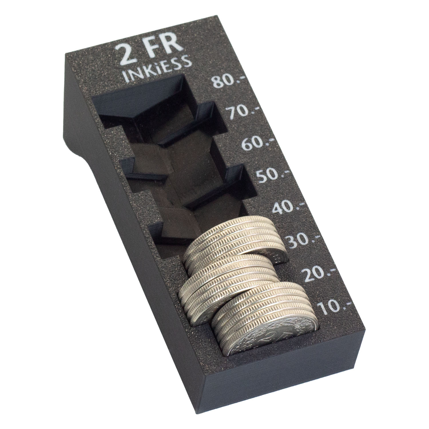 M&uuml;nzz&auml;hler mit Stapel 2-Franken-M&uuml;nzen.